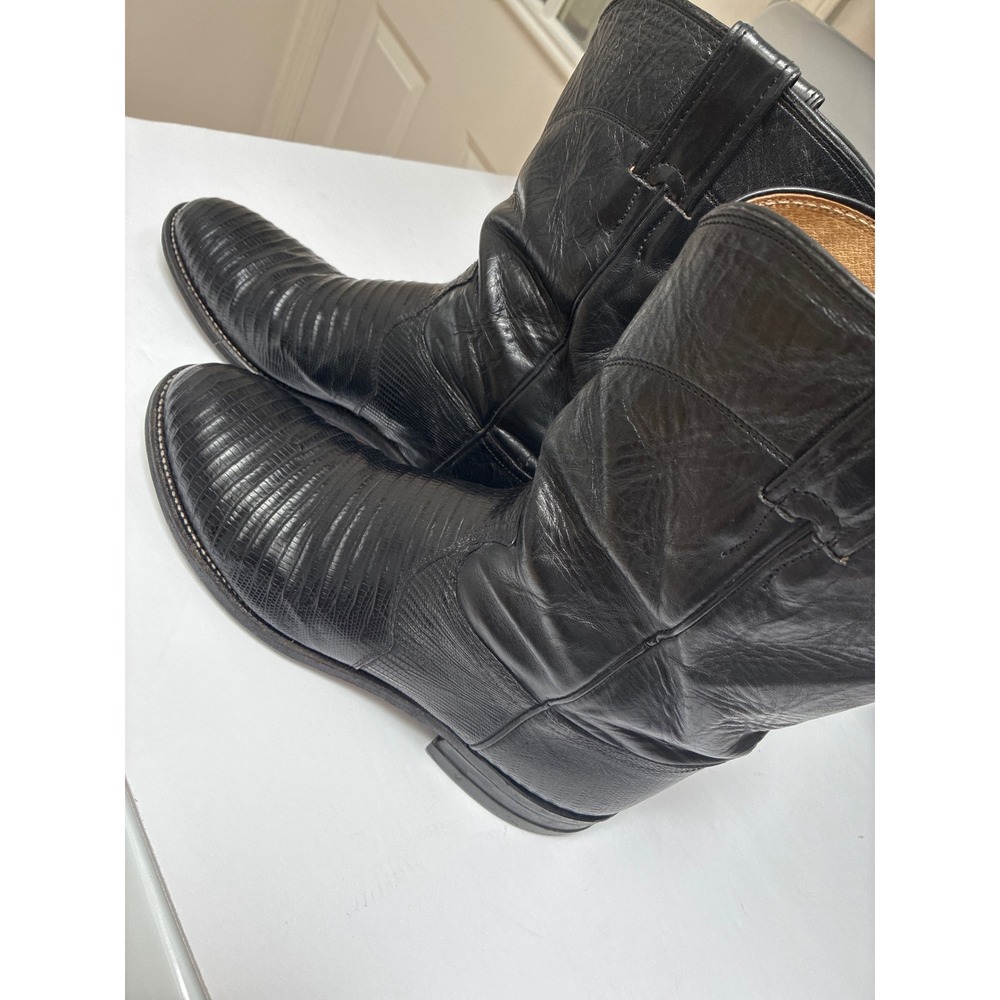 Justin Mens Black Lizard Skin Western Cowboy Boots Made in USA Size 9 D - Picture 9 of 10